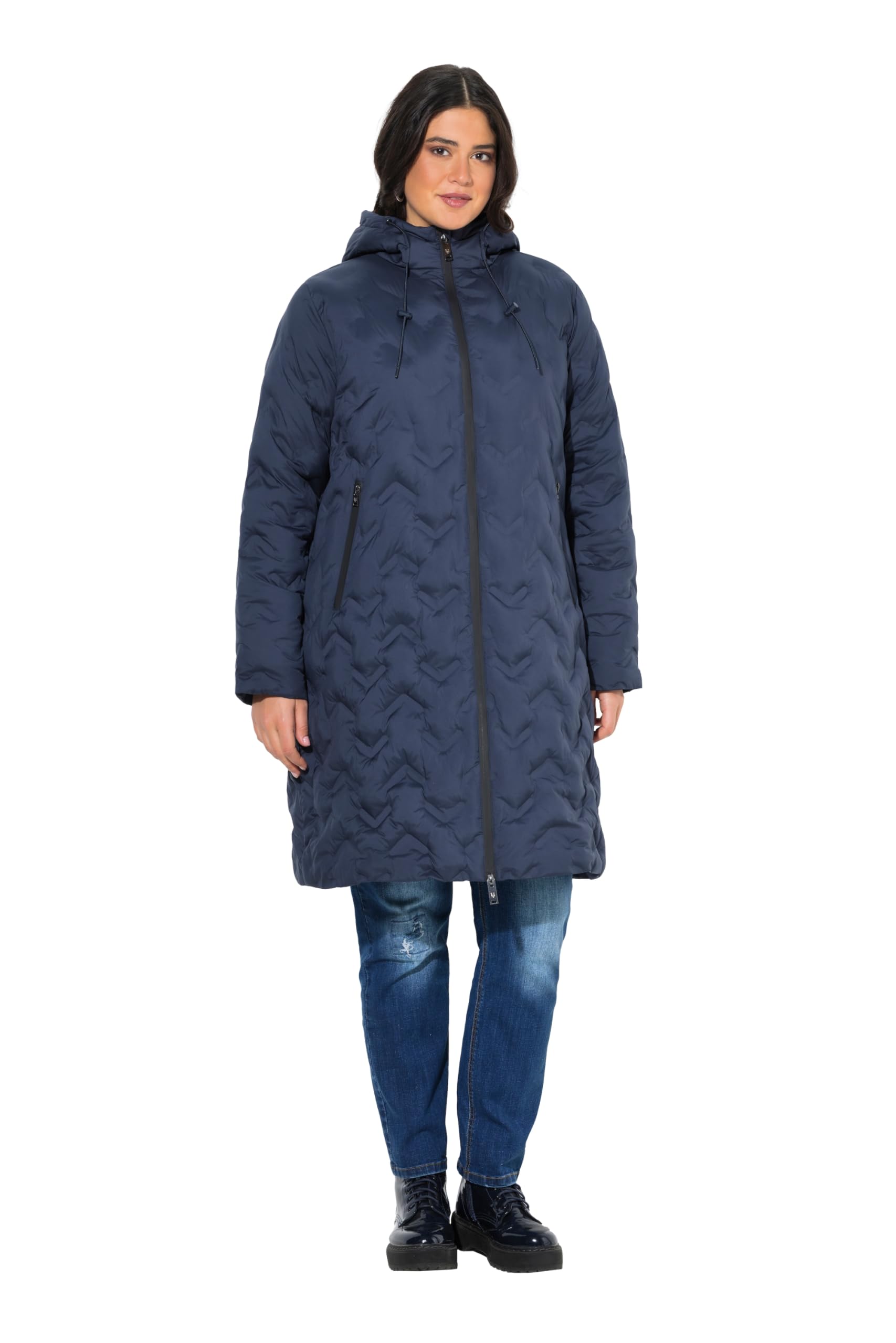 Ulla Popken Damen große Größen Übergrößen Plus Size HYPRAR Steppmantel, wasserabweisend, A-Linie, Kapuze 841372