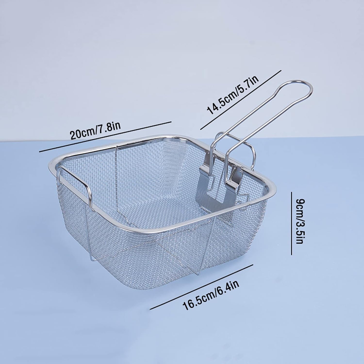 COASEBIXX Fried Basket, Stainless Steel Fry Basket with Foldable Handle Square French Fries Basket Fried Food Filter for French Fries, Chicken Nugge