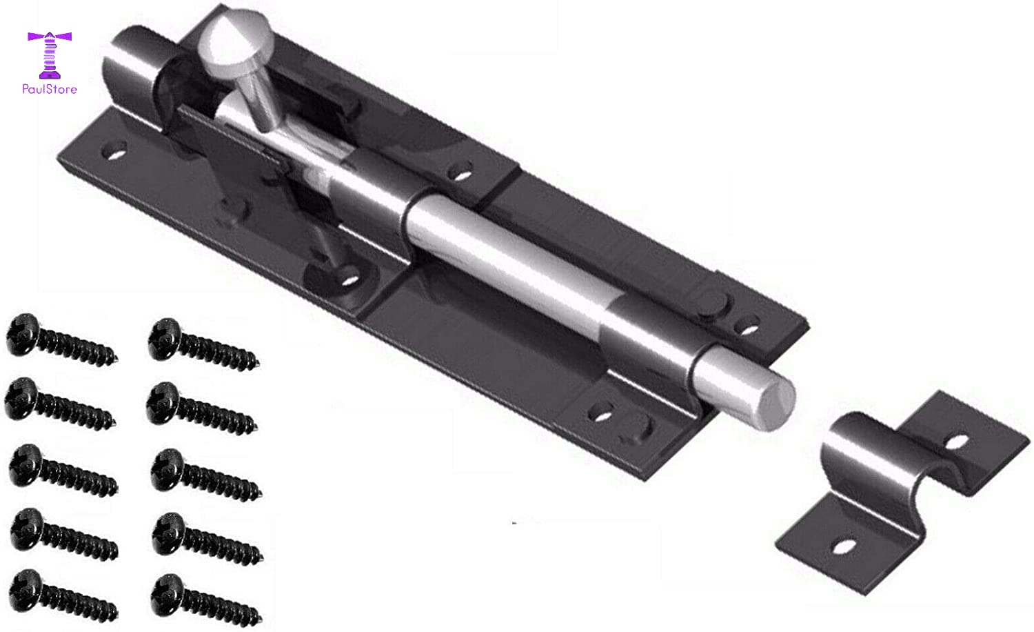PaulStore 6" Tower Bolt Black Latch Catch For Large Garden Gate Shed Sliding Door