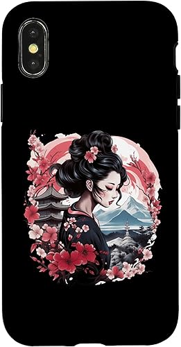 Miniatura 7 de iPhone 11 Pro Max Geisha japonesa con Monte Fuji y Pagoda Cherry Blossom Case