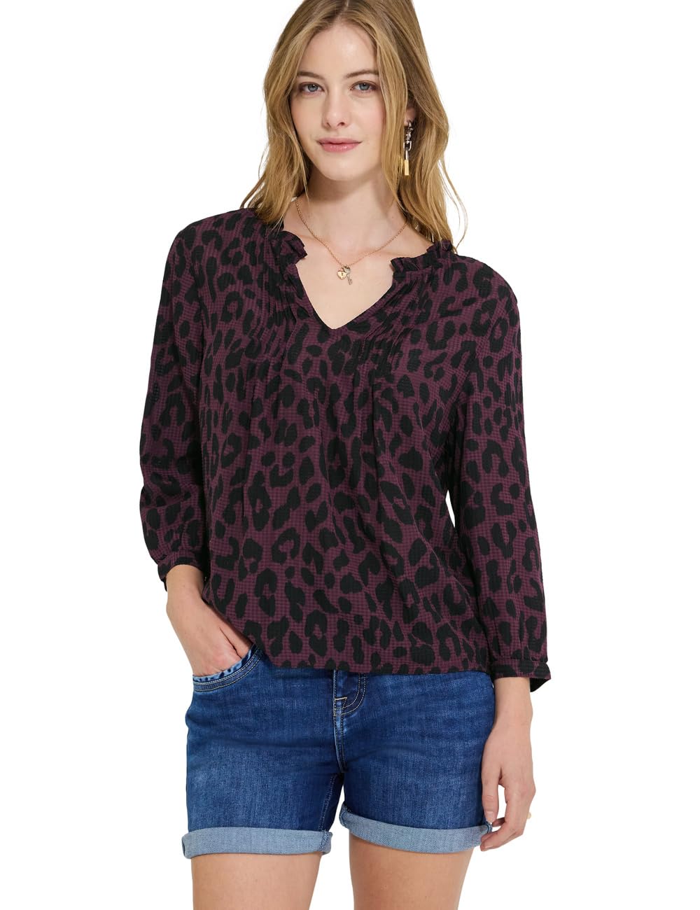 Street One Studio Damen 3413393 3/4-Arm Bluse mit Split Neck und Print (1er Pack)