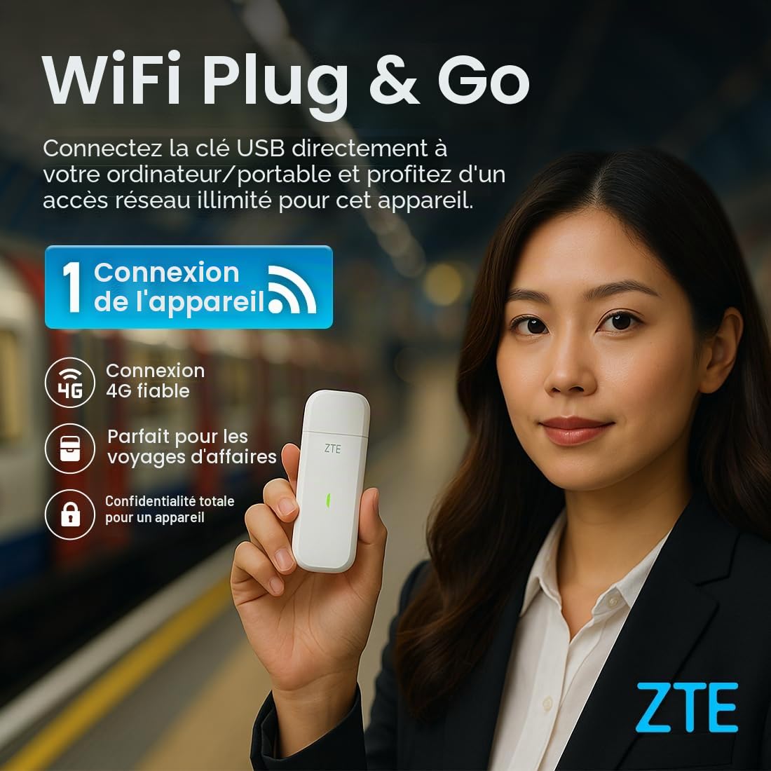 ZTE MF833 Dongle USB CAT4/4G débloqué à Faible coût, 150 Mbps, Configuration multibande, avec Une Garantie de 2 Ans et Une Carte SIM Intelligente Gratuite - Blanc