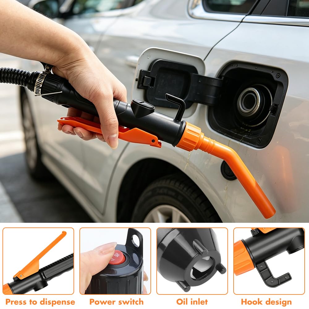 Pompa Benzina, Pompa a Benzina elettrica a Batteria, Portatile Pompa di Trasferimento del Carburante, Pompa Travaso Gasolio con Controllo del Flusso, Pompa a Trasferimento per Benzina, Diesel