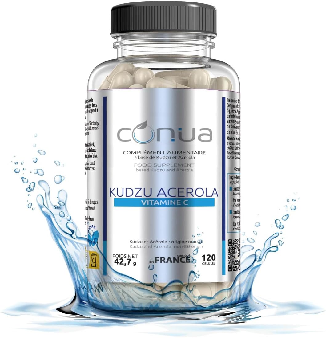 Kudzu + Acerola Vitamin C 120 Capsule Vegan : Effective Reduction of Addiction to Alcohol and Nicotine Detox Bottle for 2 Months 60 Days Conua Since 2003