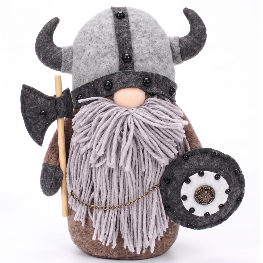 Imooreshine Viking Gnome Plush, Christmas Gnomes Standing Warrior Decor Figurine, Valentine's Day Norse Gnome Viking Warrior Minotaur Gnomes Home Office, Brown