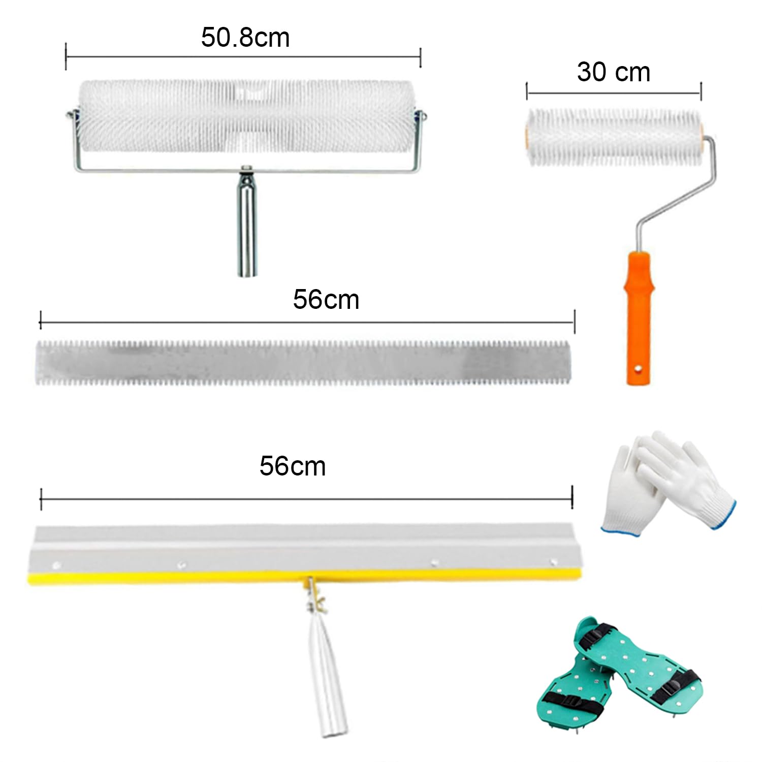 Kit d'outils de ciment autonivelant,Outils de Ciment Ragreage,Rouleaux anti-mousse de 23 cm et 50,8 cm,Raclette grande surface de 56 cm + botte à crampons de 3 cm,pour Niveler les Murs du Sol Composé