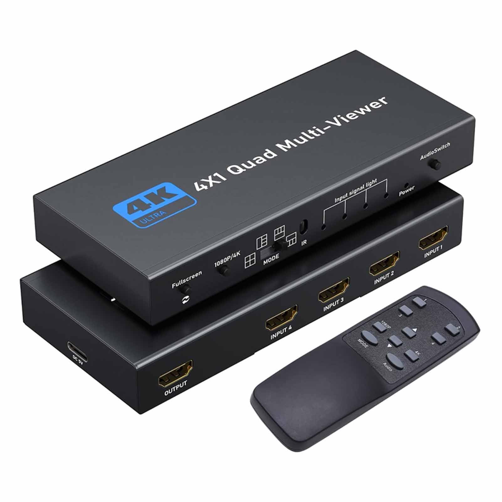 Bewinner 4K HDMI Splitter 4 in 1 out con Telecomando, 4x1 HDMI Switcher Selector Box Supports Video 4K 30Hz UHD, Formati Audio per Il Proiettore Console di Gioco per PC TV