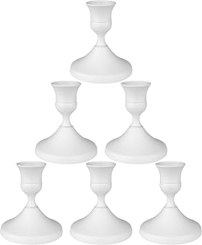 Candle Holders White Set of 6, Vintage Metal Candlestick Holders for Dinner Room Table Centerpiece, Low Metal Candles Sticks for Wedding Centerpieces Christmas Birthday Party