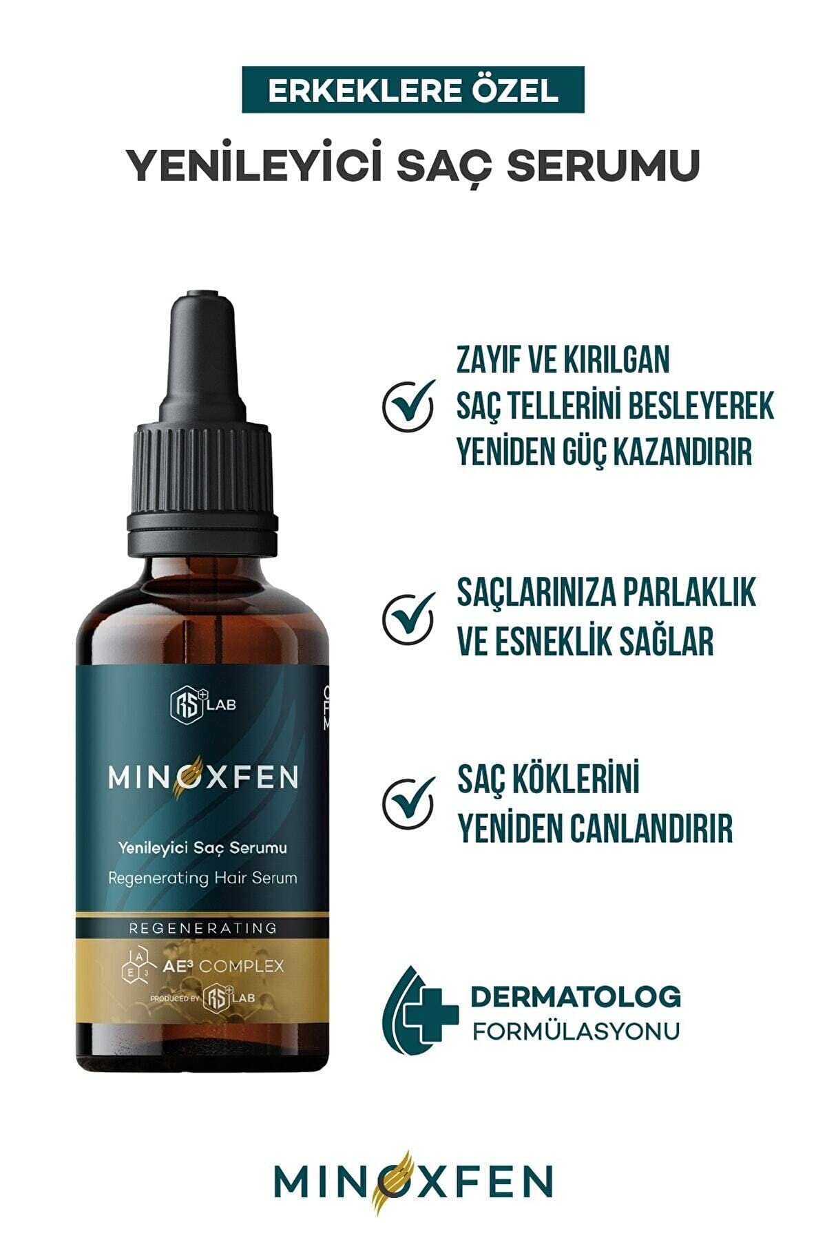 Minoxfen Saç Dökülmesine Karşı Serum Mucizevi Organik Yenileyici Ve Besleyici Vitaminli Saç Serumu 100ml AE3 COMPLEX