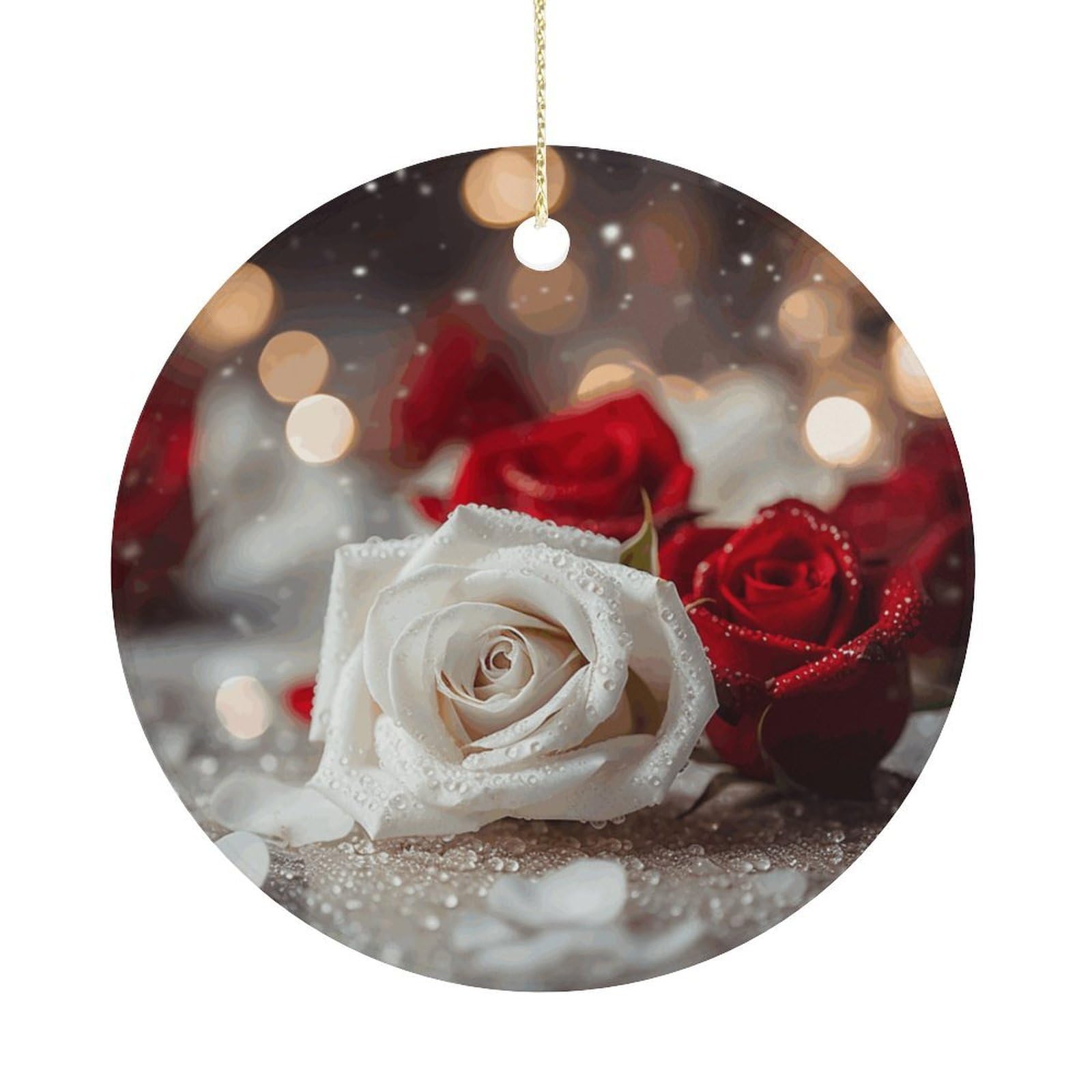 Roses in Background Christmas Ornaments Colorful Round Ceramic Ornament Christmas Hanging Decor Christmas Tree Decorations Xmas Keepsake for Women Men Xmas Holiday Party