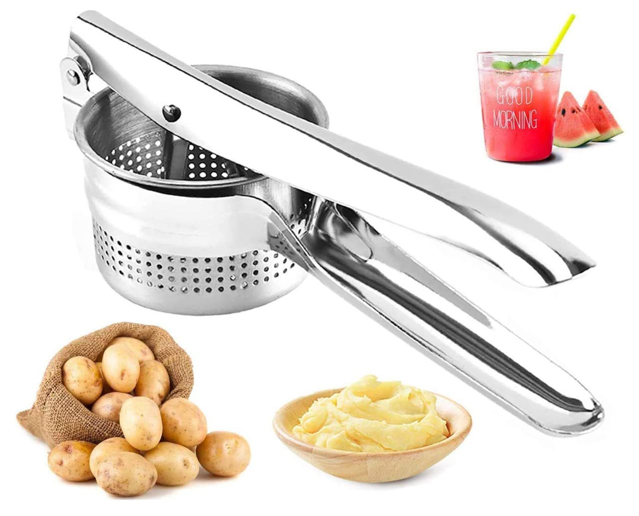 ERcial® Masher Stainless Steel Fruit, Vegetable & Food Masher and Juicer Best for - Orange Apple Watermelon uice Squeezer, Potato & Rice Masher (Pack of 1)