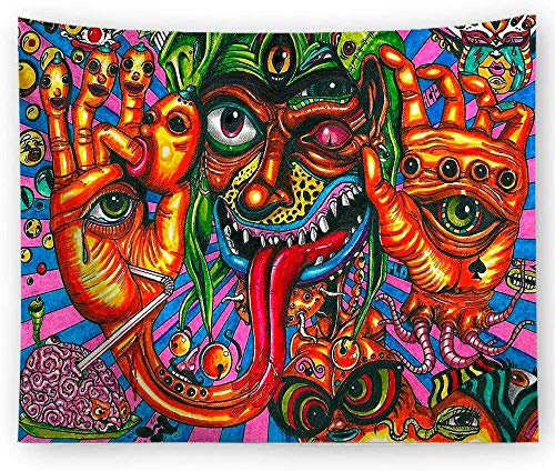 Grande Taille Psychédélique Hippie Peinture en Couleur Tapisserie Murales Indienne Tapestry Décoration Tenture Couverture Polyester Nappe Yoga -150x200CM Cover
