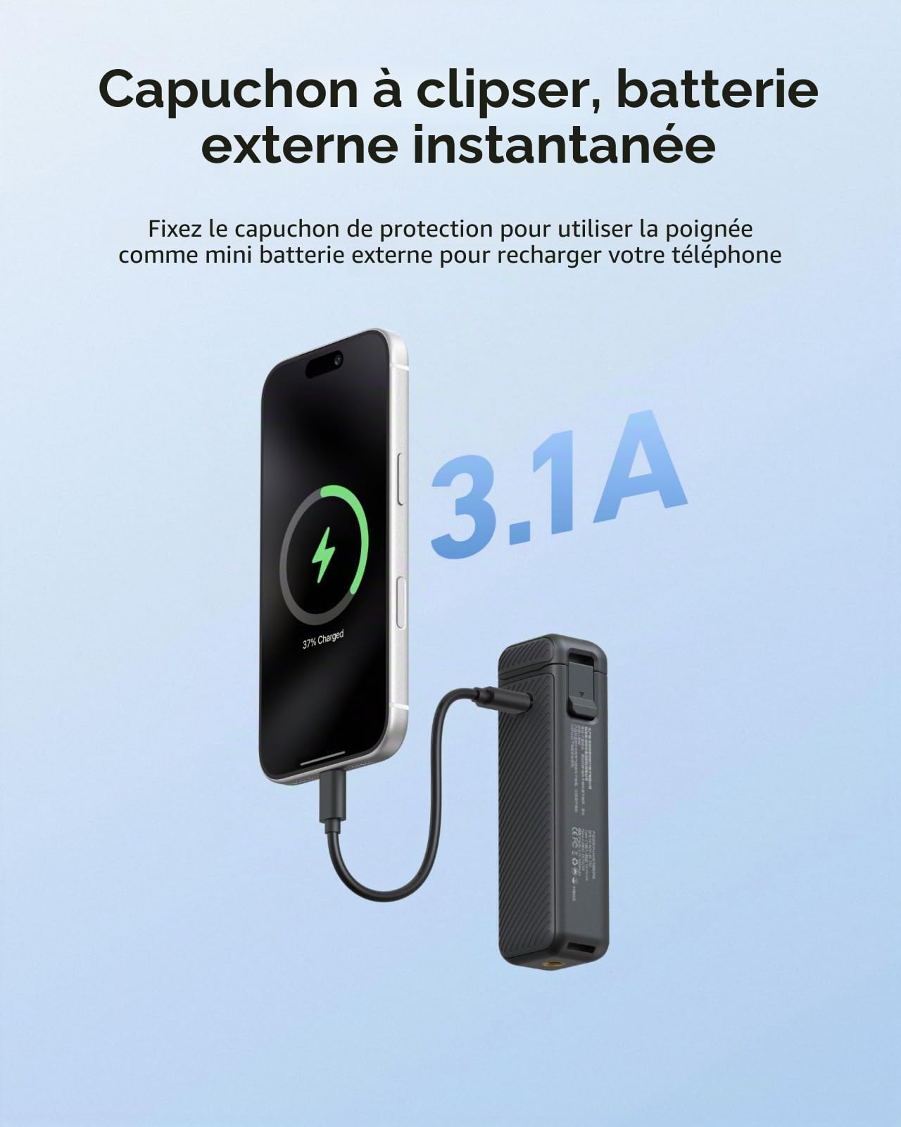 TELESIN Poignée Batterie pour DJI Osmo Pocket 4P/4/3, 5000mAh Power Grip avec Trépied, autonomie 1,3×, Charge Pendant Enregistrement, poignée vlog & trépied Portable pour Voyage et Tournage extérieur