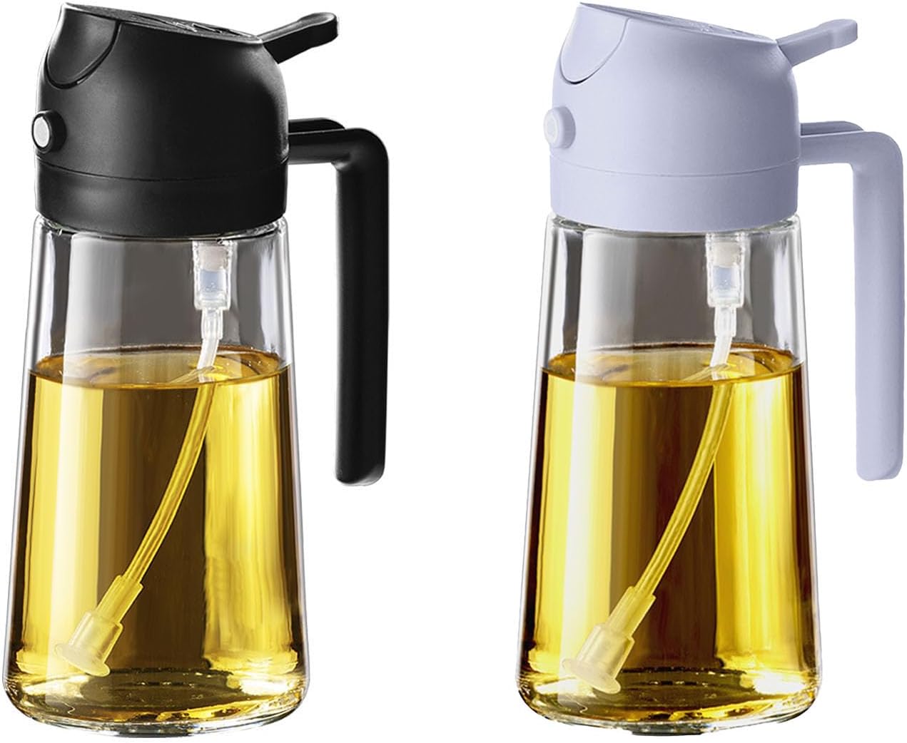 TrendPlain16oz/470ml Glass Olive Oil Sprayer for Cooking – 2 in 1 Olive Oil Dispenser Bottle for Kitchen Gadgets and Air Fryer Accessories, Salad, BBQ - Black & PeriwinkleGlobal Recycled StandardGlobal Recycled StandardGlobal Recycled Standard
