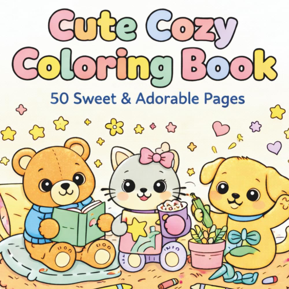My Cozy Coloring World: 50 Adorable Big Bold Designs of Cute Animals & Magical Scenes for Boys and Girls Ages 3–8