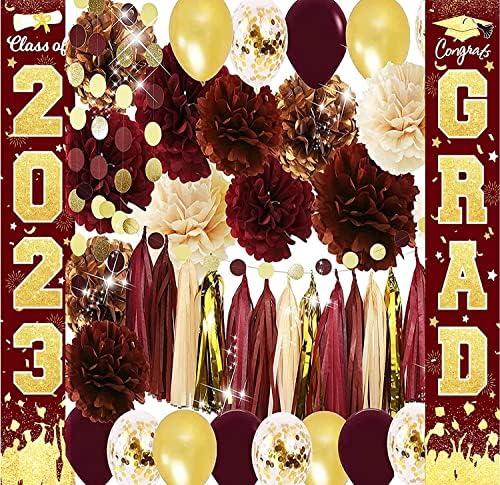 Graduation Decorations Maroon Gold 2023/Burgundy Gold Balloons/Class of 2023 Graduation Party Decorations Burgundy Gold/ASU Maroon Graduation Backdrop/Fsu Graduation Part Decorations