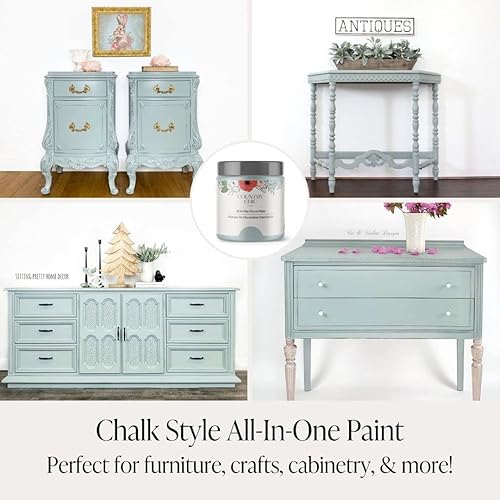 Miniatura 3 de Paquete de pintura estilo tiza + cera para muebles, decoración del hogar, manualidades (color hierba de duna 4 onzas - verde)