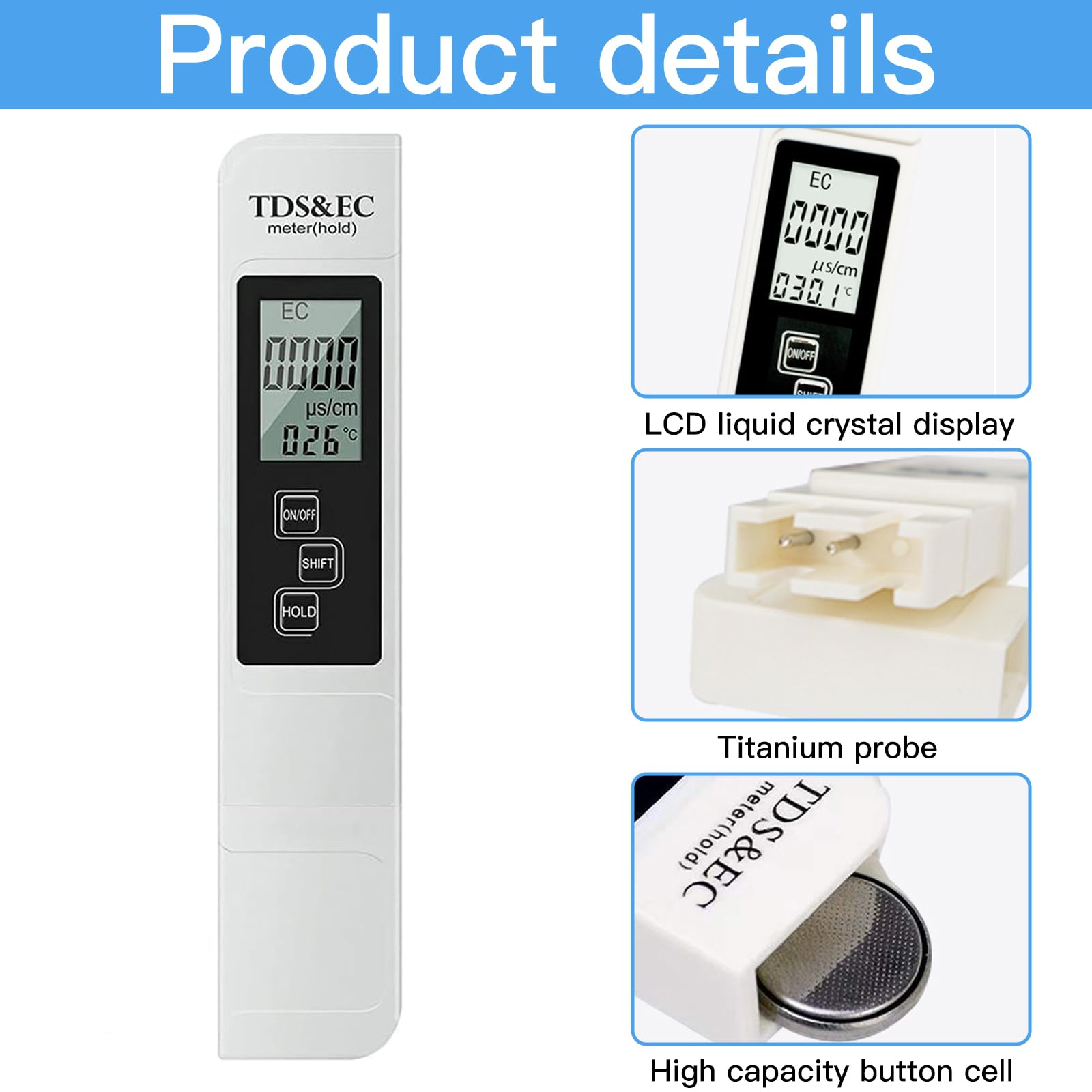 Binnan Tester 3 in 1 TDS EC Tester della qualità dell'Acqua, Tester Acqua qualità, Tester Digitale LCD per dell'Acqua, Tester qualità Acqua TDS, Utilizzato in Acquari, Piscine, Laboratori