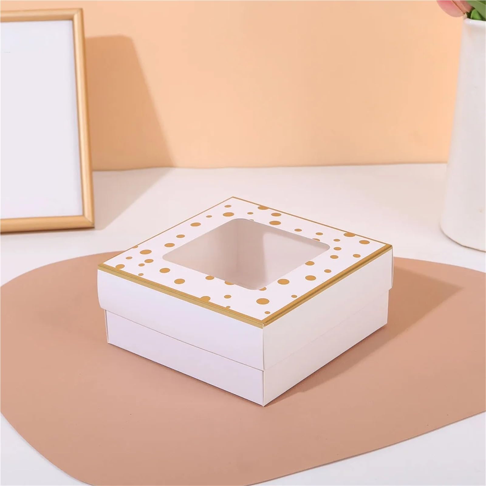 Caja Para Galletas Con Ventana Cajas de Regalo lunares dorados 12/20 piezas, cajas papel con ventana transparente for golosinas(20pcs,18x18x7.8cm)