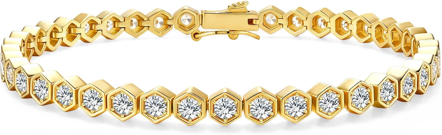 BREN 3mm Honeycomb CZ Tennis Bracelet for Women Men, Size 6.5-7.5 Inch