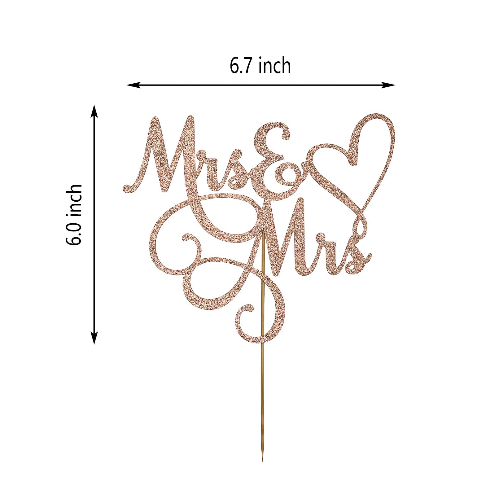 Mrs & Mrs Cake Topper - Rose Gold Glitter LGBT Wedding & Anniversary Topper, Love Is Love (6.7x6 Inches)