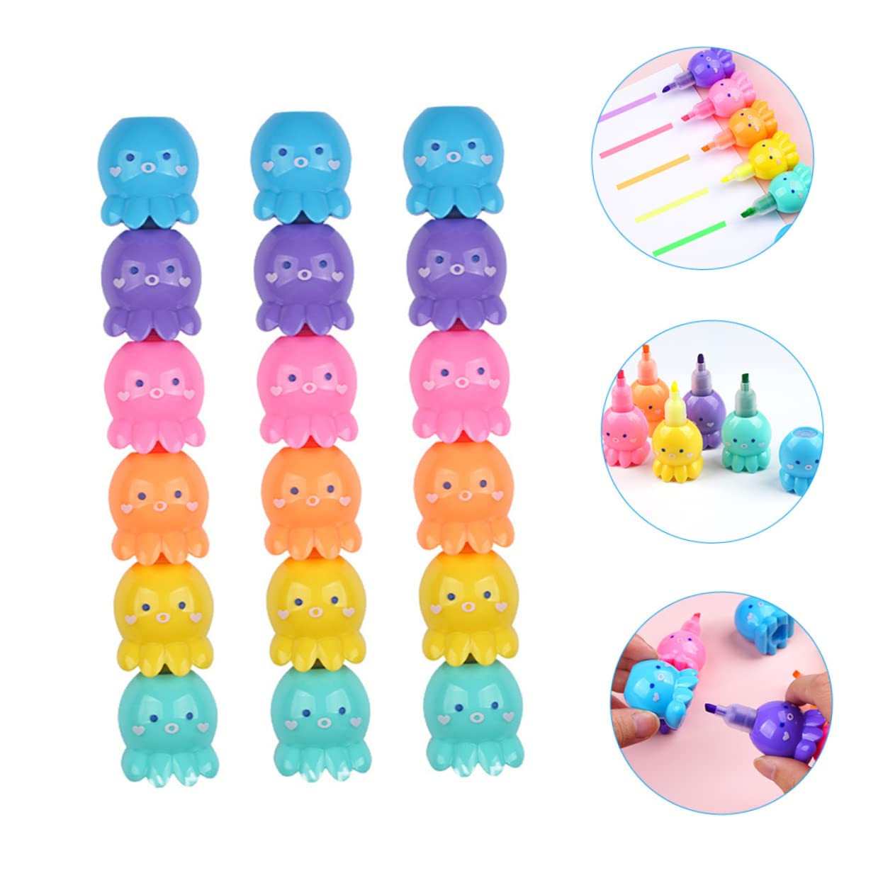 SHINEOFI Evidenziatori a Forma di Polpo 18 Pezzi, 6 Colori, Plastica Leggera, per Scuola e Cartoline Fai da Te, per Scrivere e Disegnare