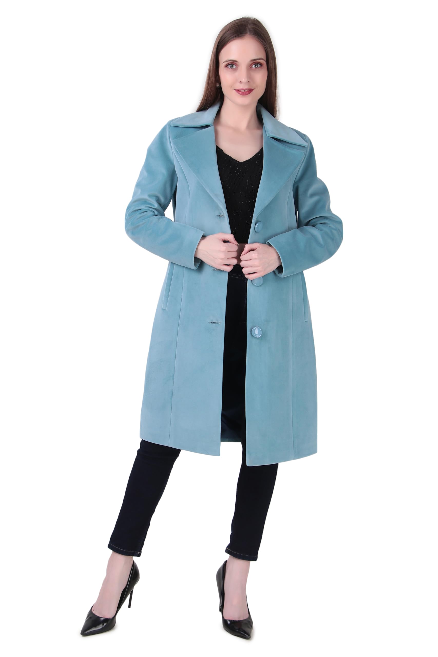 Women's Sky Blue Long Coat Jacket | Elegant Winter Overcoat for Casual & Formal Wear PACK OF 1-image-19