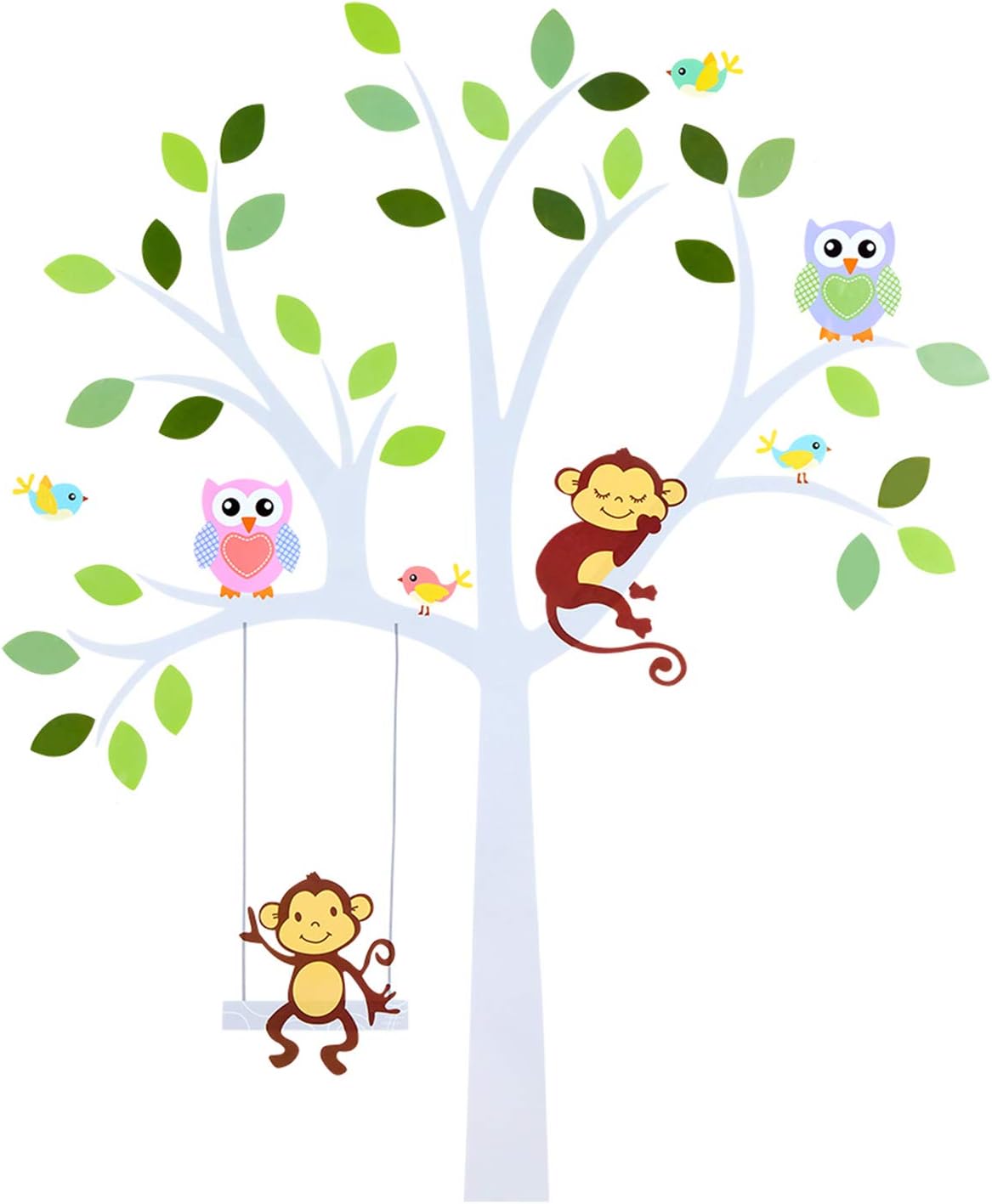 Wall Stickers Tree with Leaves and Animals - Wall Sticker, Wall Decals, Wall Stickers for bedrooms, Wall Decoration Nursery - for Smooth, Clean and Dry Surfaces