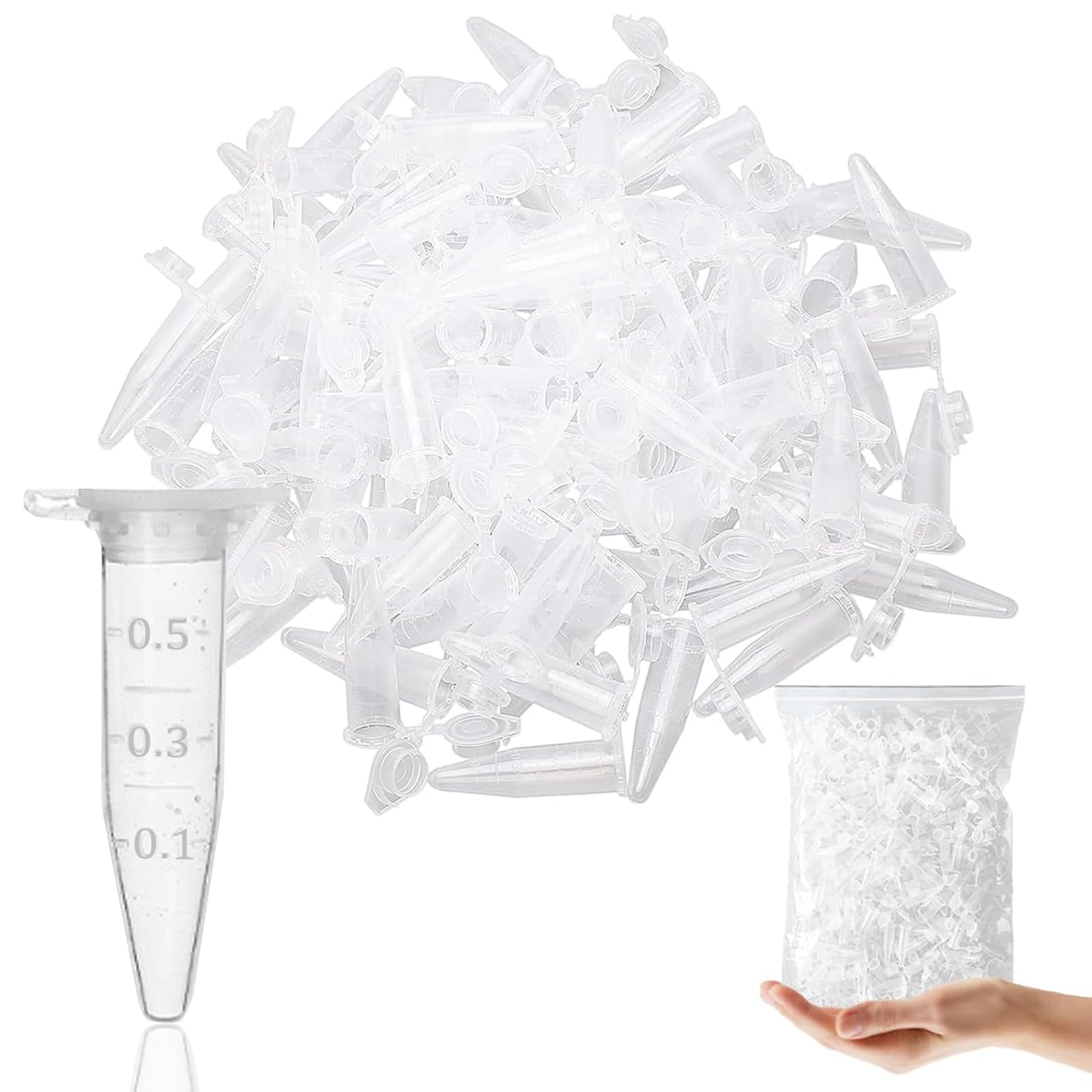 1000 Pièces 0,5 ml Micro Tubes à Centrifuger Tube à Centrifuger en Plastique avec Couvercles et Marques Graduées pour Conteneur de Stockage d'Échantillons en Laboratoire ou Tests expérimentaux