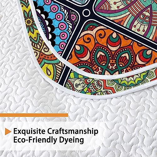 Zhuzai 3 Piece Patchwork Quilt Set King Size Reversible Boho Coverlet Set With 2 Shams Lightweight Bohemian Floral Medallion Microfiber Multicolor Bedding Set For All Season, 96''X106'' #TOP5