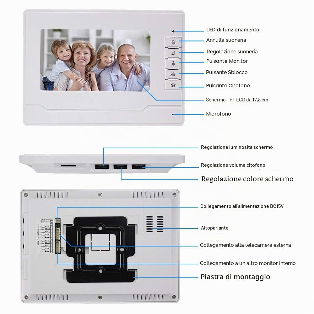uoweky - Videocitofono cablato 7 TFT-LCD con videocitofono 4 monitor interni + telecamera di visione notturna IR 700TVL ad alta risoluzione per più appartamenti/famiglie