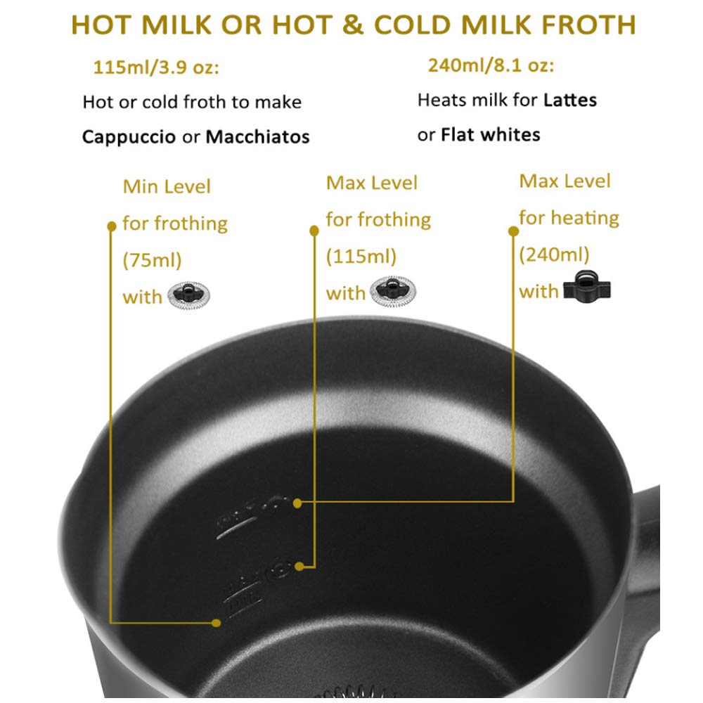 3 Función Creamer, calentador eléctrico Leche Leche Frother espuma suave Calentador de café capuchino Essperso leche al vapor caliente de chocolate