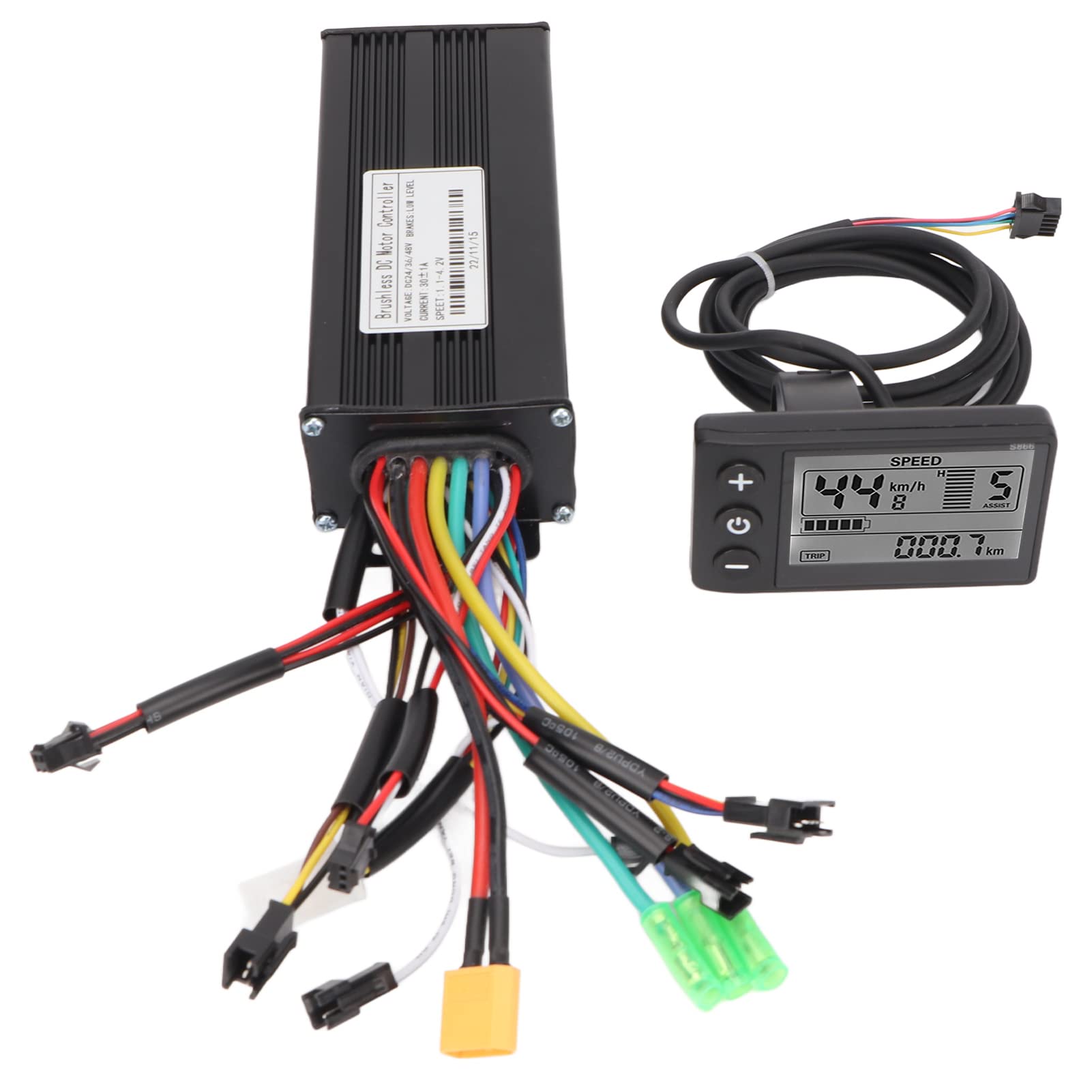 BuyWeek Zestaw kontrolerów silnika bezszczotkowego do roweru elektrycznego, DC 24 V, 36 V, 48 V, 750 W, 1000 W, 30 A, kontroler fali sinusoidalnej S866, wyświetlacz LCD, zestaw liczników do skutera elektrycznego