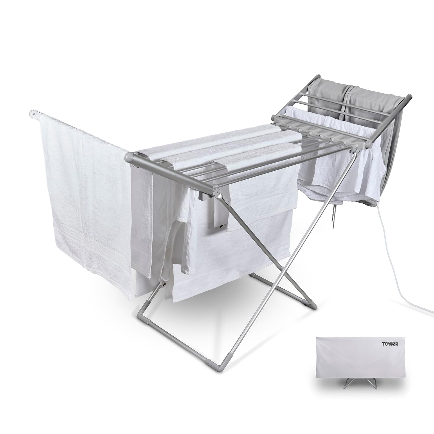 Tower Silver Heated Winged Clothes Airer With Thermal Cover, Low-Energy Dryer, 12.6M Drying Space, Foldable, Compact Design, 15Kg Capacity, 230W,