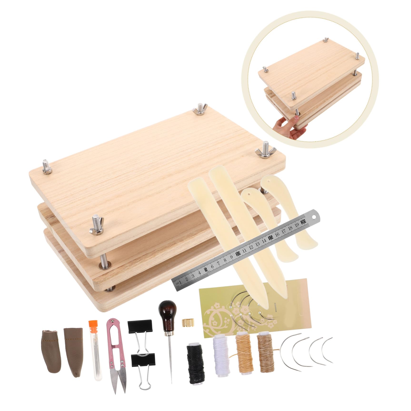 Kit de Encuadernación de Libros Portátil para Principiantes Prensa de Libros de Madera y Metal Kit de Reparación de Encuadernación para Restauración y Manualidades de Papel