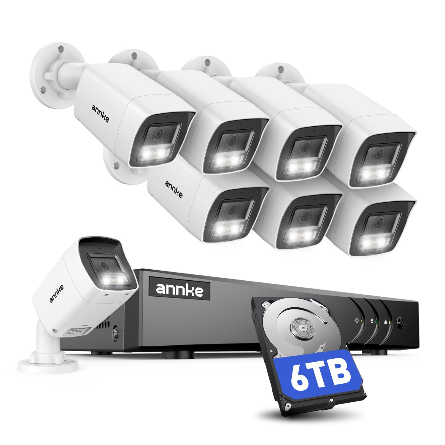 ANNKE 3K przewodowa kamera CCTV do monitoringu, zestaw z dwukierunkowym audio, 16-kanałowy 3K Lite DVR z kamerami 8 X 5 MP z podwójnym światłem, rozpoznawanie ludzi/pojazdu, kolorowy noktowizor, IP67