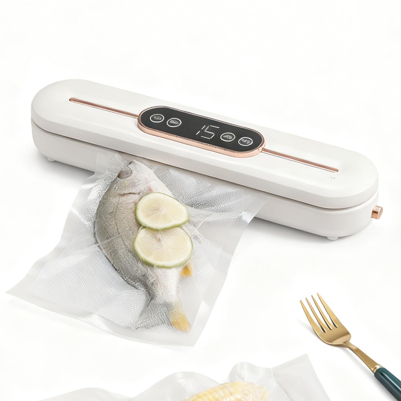 Selladora Al Vacío Inteligente con Pantalla Táctil LED: Máquina Selladora Al Vacío Automática para Alimentos, Modos Seco/húmedo, Selladora Al Vacío para Cocina, Preparación de Comidas(White)