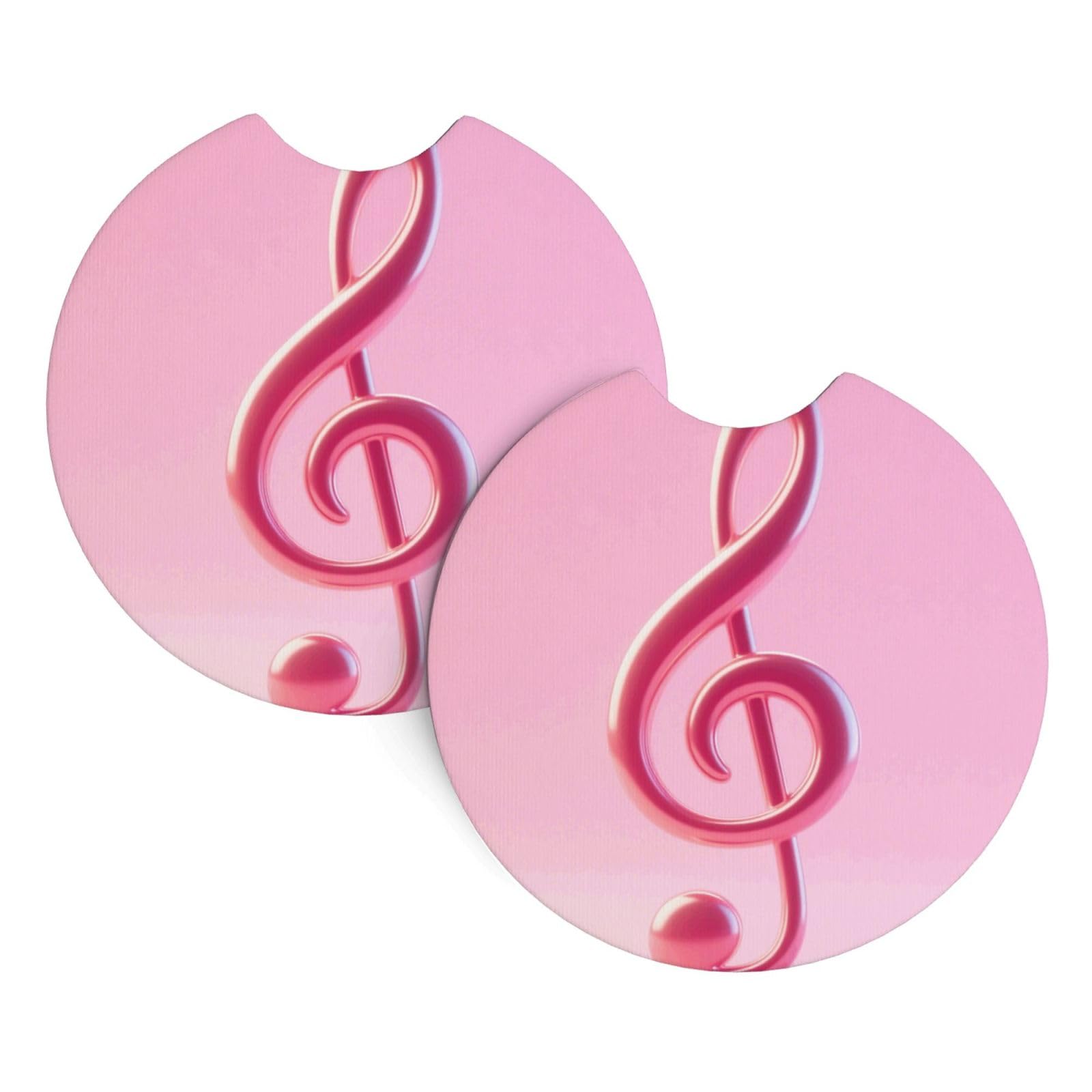 2 Pack Car Coaster for Cup Holders Pink Notes Car Cup Coaster 2.7" Neoprene Non-Slip Automotive Cup Mat Universal Auto Car Interior Accessories for Women Men Cup Pad