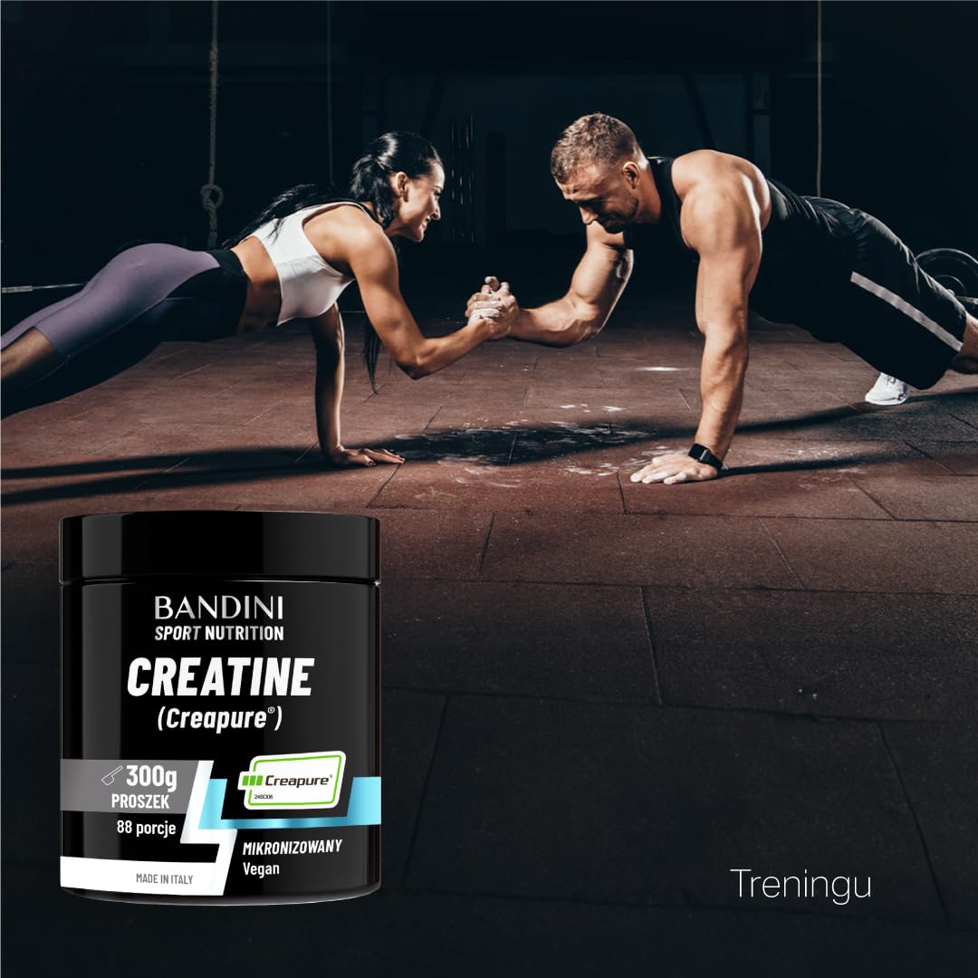 Bandini® Kreatyna CREAPURE® Monohydrat w czystym proszku - suplement do treningu, sportu, siłowni i przed rozpoczęciem pracy - zawiera dawkę - 100% wegańskie - na bazie monohydratu