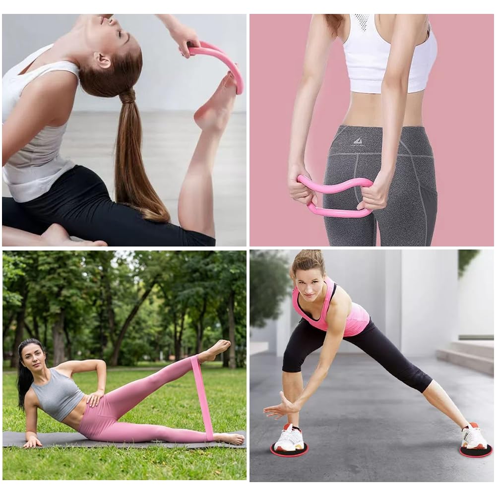 Kit Pilates Maison 15 Pcs Pilates Kit Pilates Accessoires Cercle Pilates, Yoga Ball, Resistance Bands, Pilate Ring, Yoga Band, Ceinture Auxiliaire pour La Force, La Flexibilité, La Stabilité
