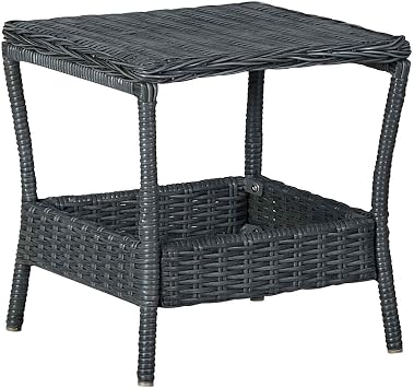 Square Outdoor Garden Table Dark Grey, Modern Patio Furniture with PE Rattan Top and Powder-Coated Steel Frame, Weather-Resistant Balcony Bistro Set for Terrace, Easy Assembly