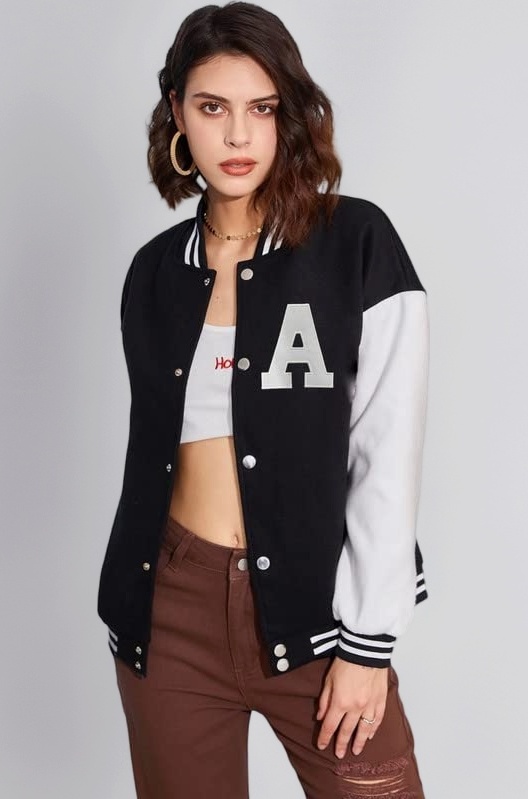 Button up Black Versity Jacket for Woman