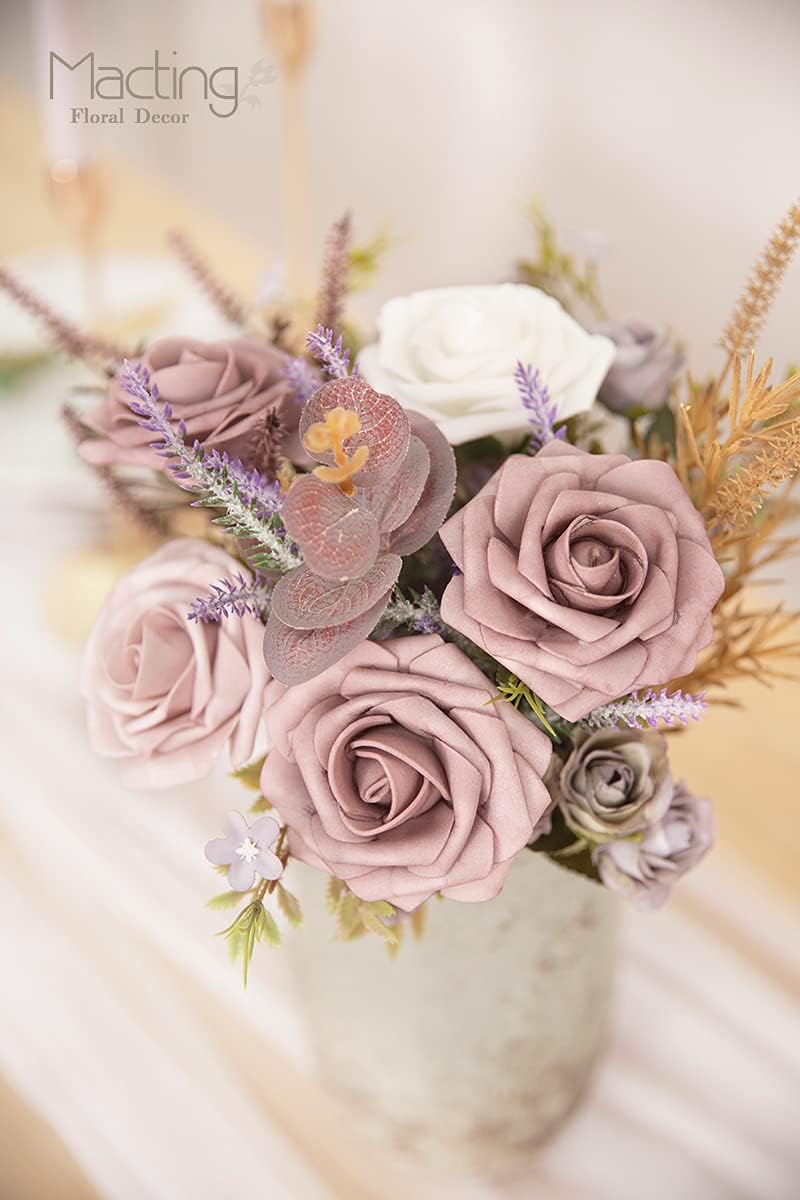 MACTING Artificial Rose Flowers 30PCS Real Touch Fake Flowers with Stem Soft Foam Roses for DIY Wedding Bouquets Table Centerpieces Baby Shower Party Spring Home Valentines Day Decor,Dusty Purple Pink - Image 3
