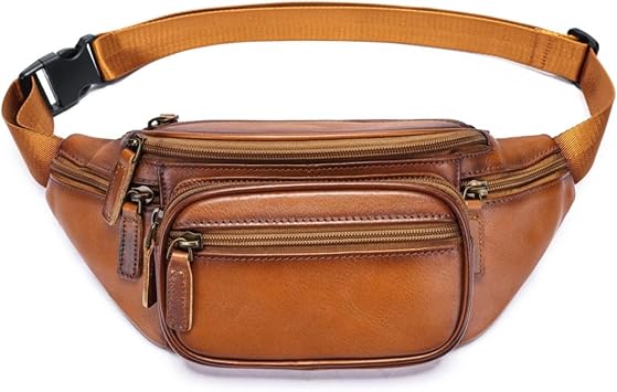 Genuine Leather Fanny Pack for Men Women Multi-Pocket Travel Sling Belt Bag | Small Waist Packs with Adjustable Strap, Hip Bum Bag for Hiking Running Cycling Sport Casual