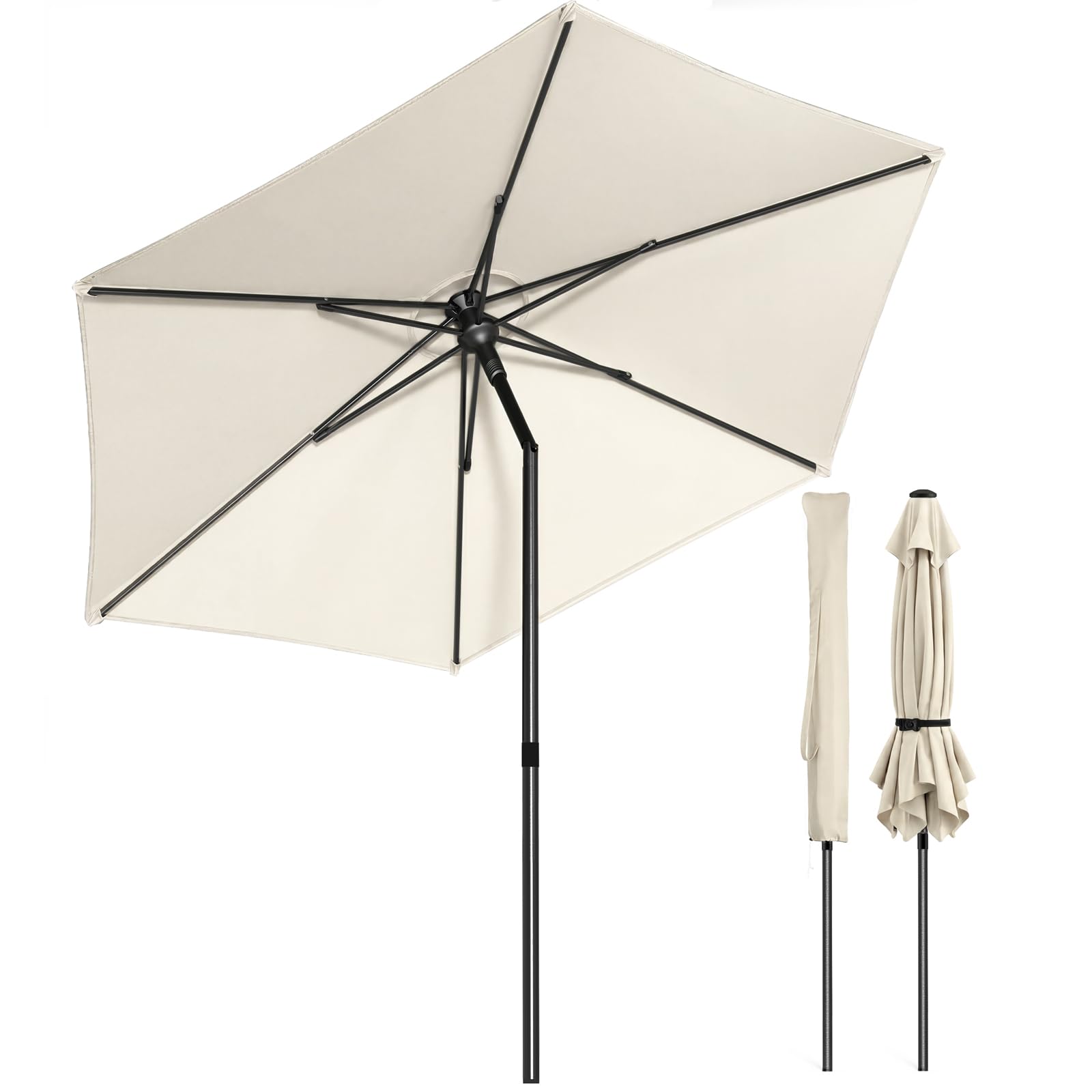 VOUNOT Ombrellone da Giardino Inclinabile 270 cm, Protezione UV 50+, Ventilazione Superiore, Borsa da Trasporto con Tracolla
