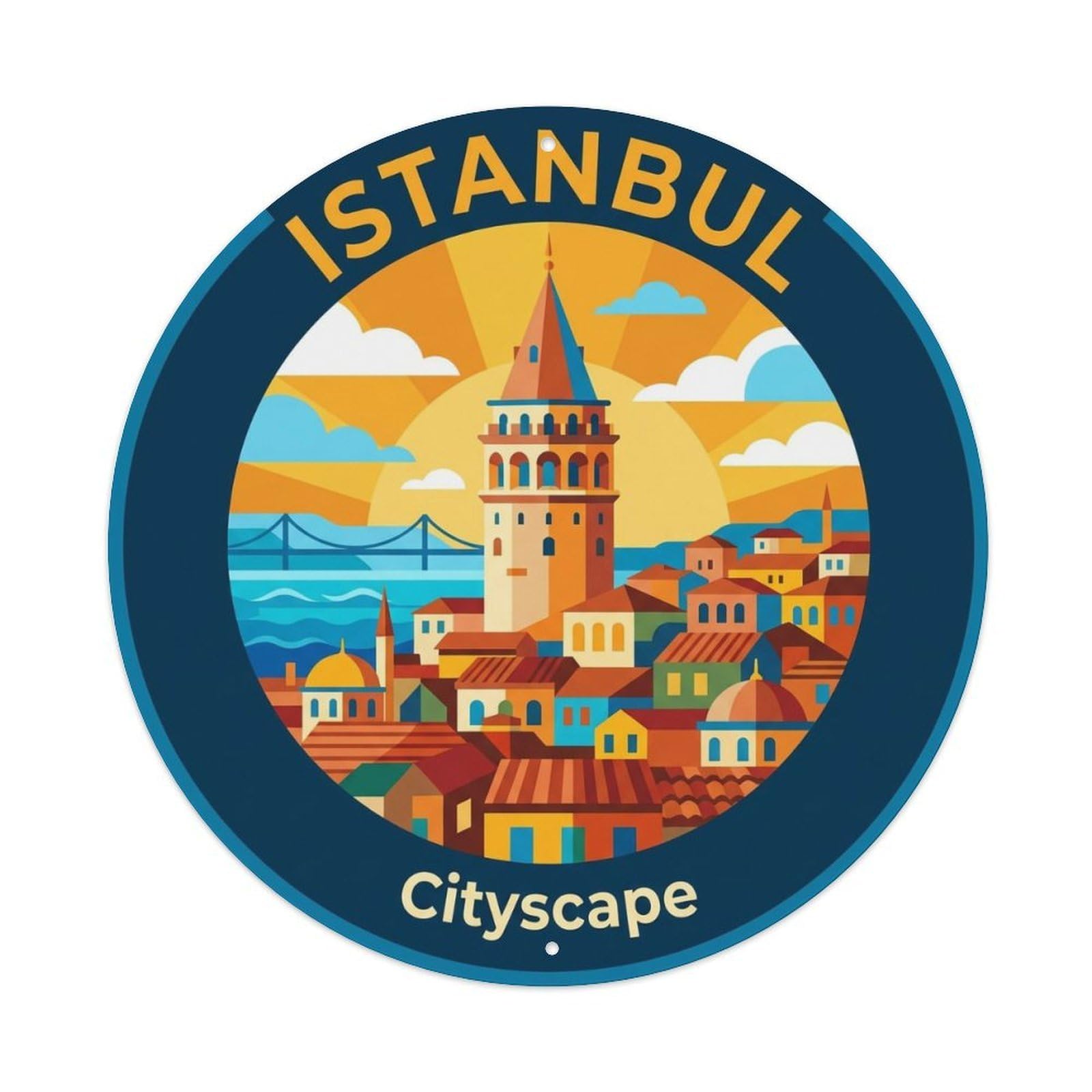 Vintage Travel Istanbul Turkey Cityscape Vintage Metal Tin Sign Plaque Wall Decor for Cafe, Club Bar, Office, Garden Metal Poster 8x8Inch