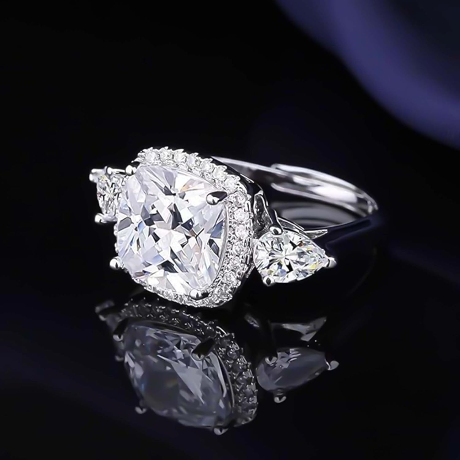 3 Stone Moissanite Adjustable Engagement Rings for Women 18K White Gold Plated 3CT Wedding Anniversary Promise Ring, Adjustable Size 6-10 - Image 3