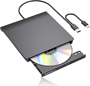 ROOFULL External CD DVD Drive for Laptop, USB 3.0 Type-C CD DVD Disc Reader Writer Burner, USB-C Portable CD DVD Player for Windows 11/10/7 PC Apple Mac MacBook Linux Computer, RF21-MAS