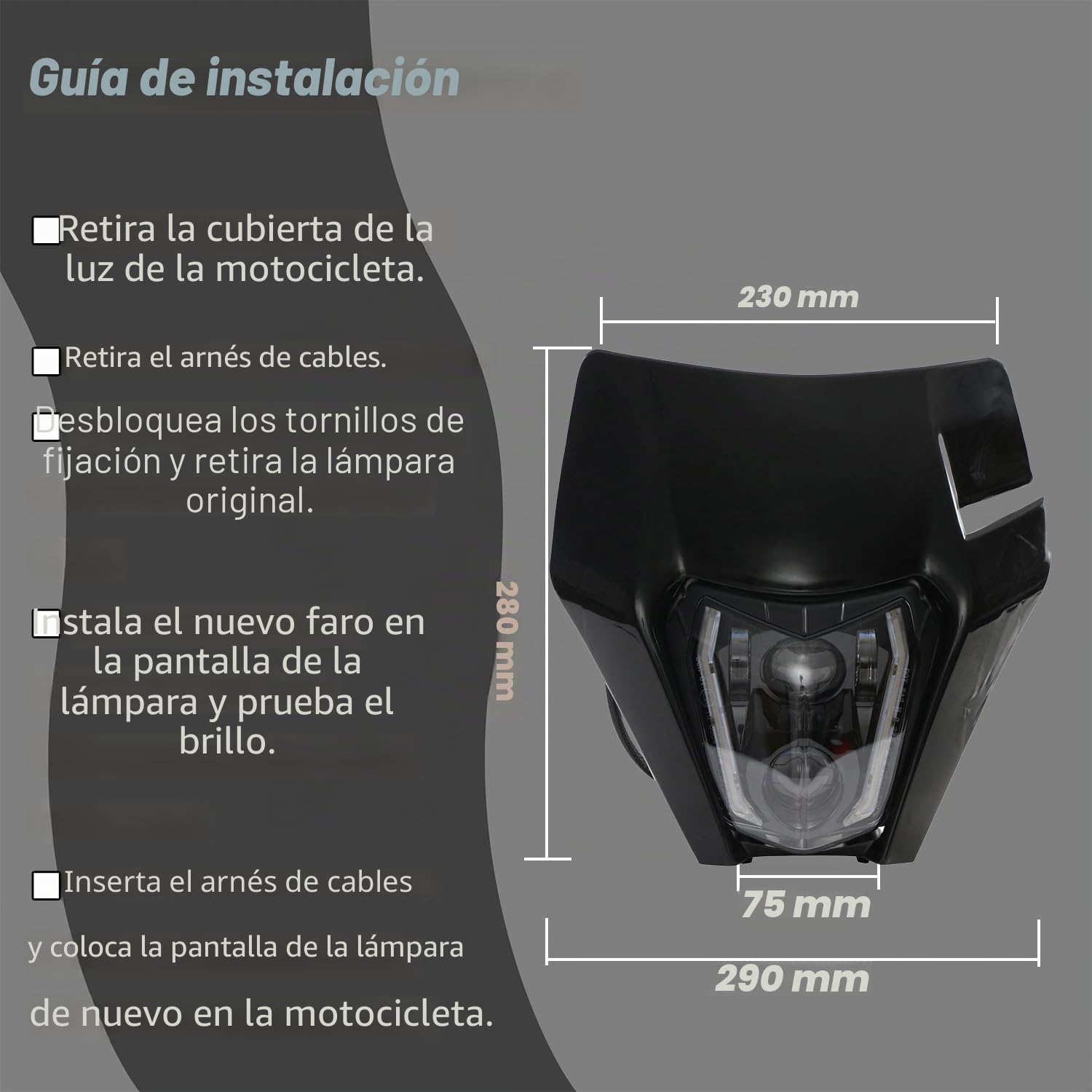 JFG RACING Faro Moto Carenado, E24Faro Delantero Careta de Moto-Negro | para SX SXF XC XCW EXC EXCF SMC SMCR Motocross Enduro Supermoto