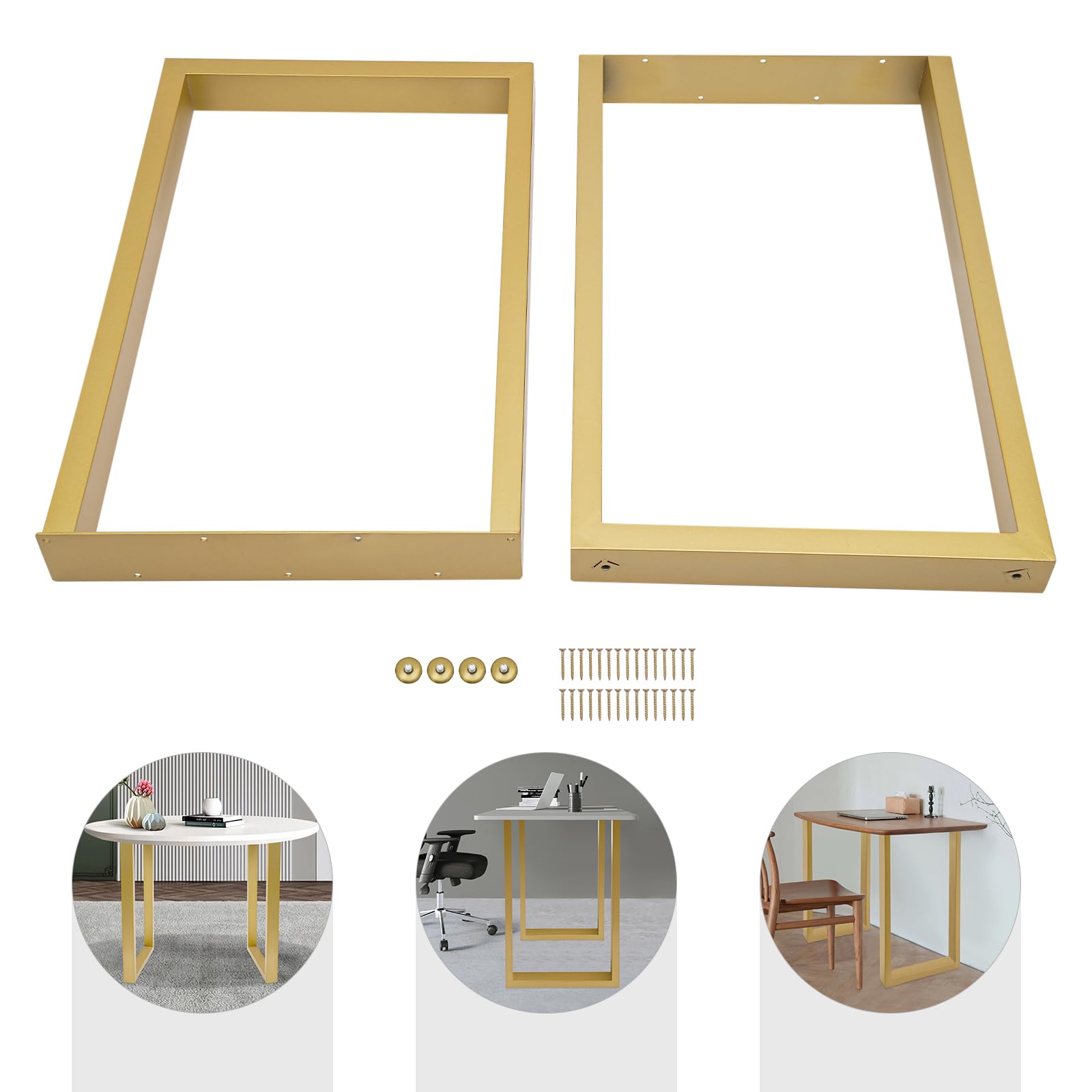 Lot de 2 Pieds de Table Acier Doré 71cm 3x6cm 200kg Bureau Industriel